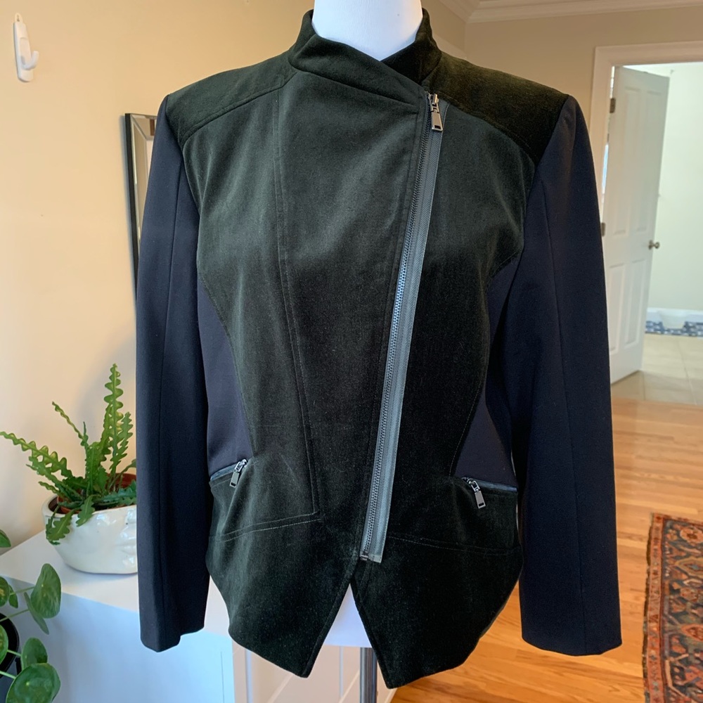 Elie Tahari Green/Black Asymmetrical Zip Jacket XL